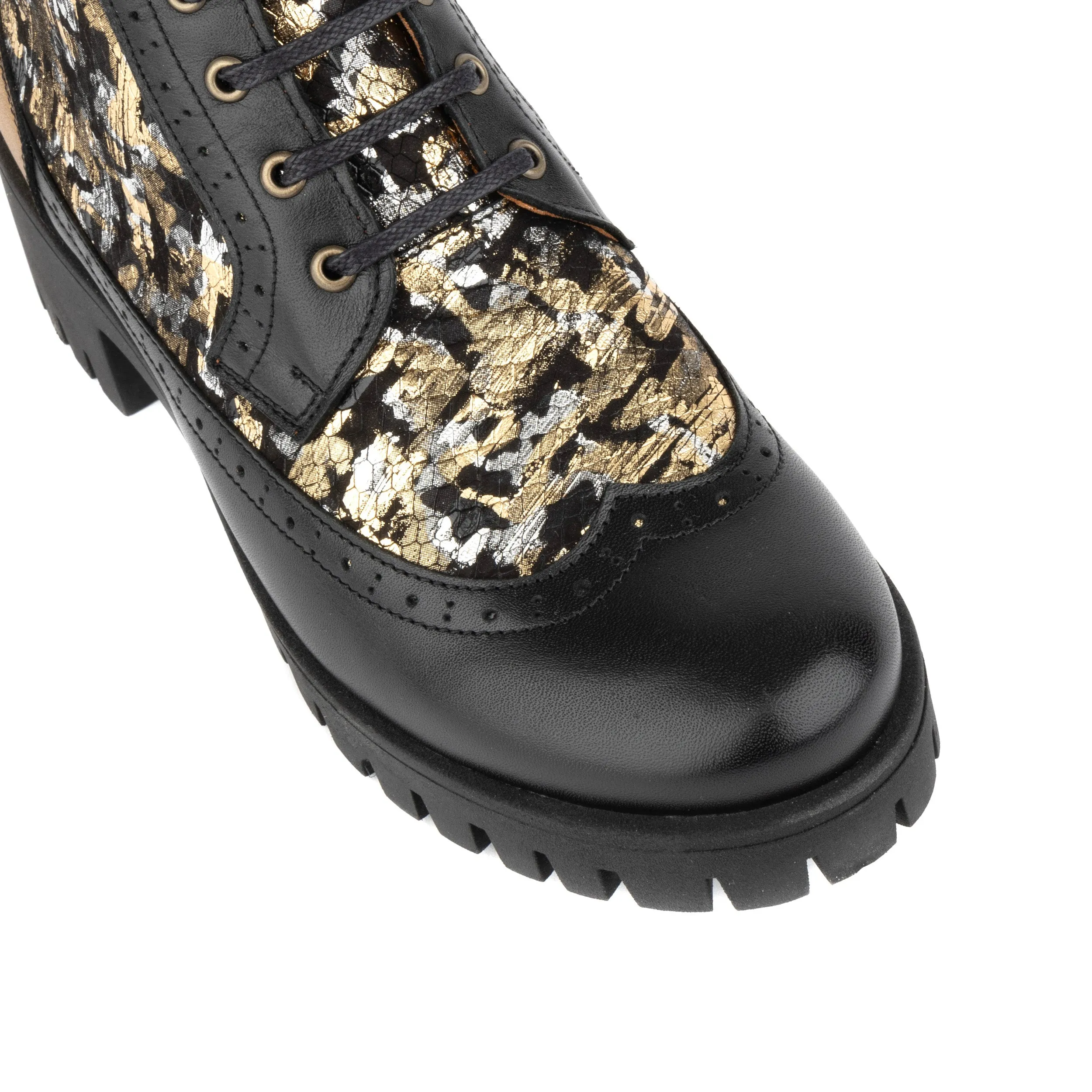 MILLINER PLATFORM FLORAL - Women's leather chunky 1 inch platform ankle boot in gold