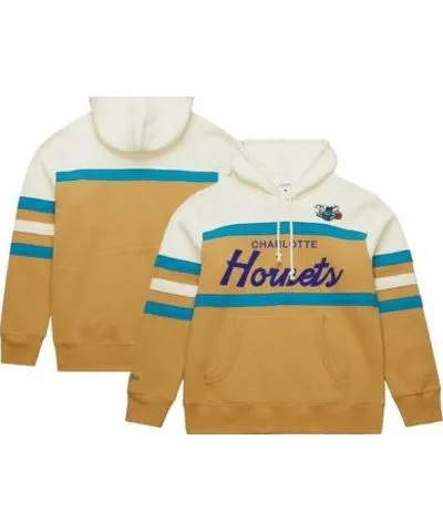 Mitchell & Ness Men's NBA Tan/Cream Charlotte Hornets Hardwood Classics Vintage Logo Head Coach Pullover Hoodie