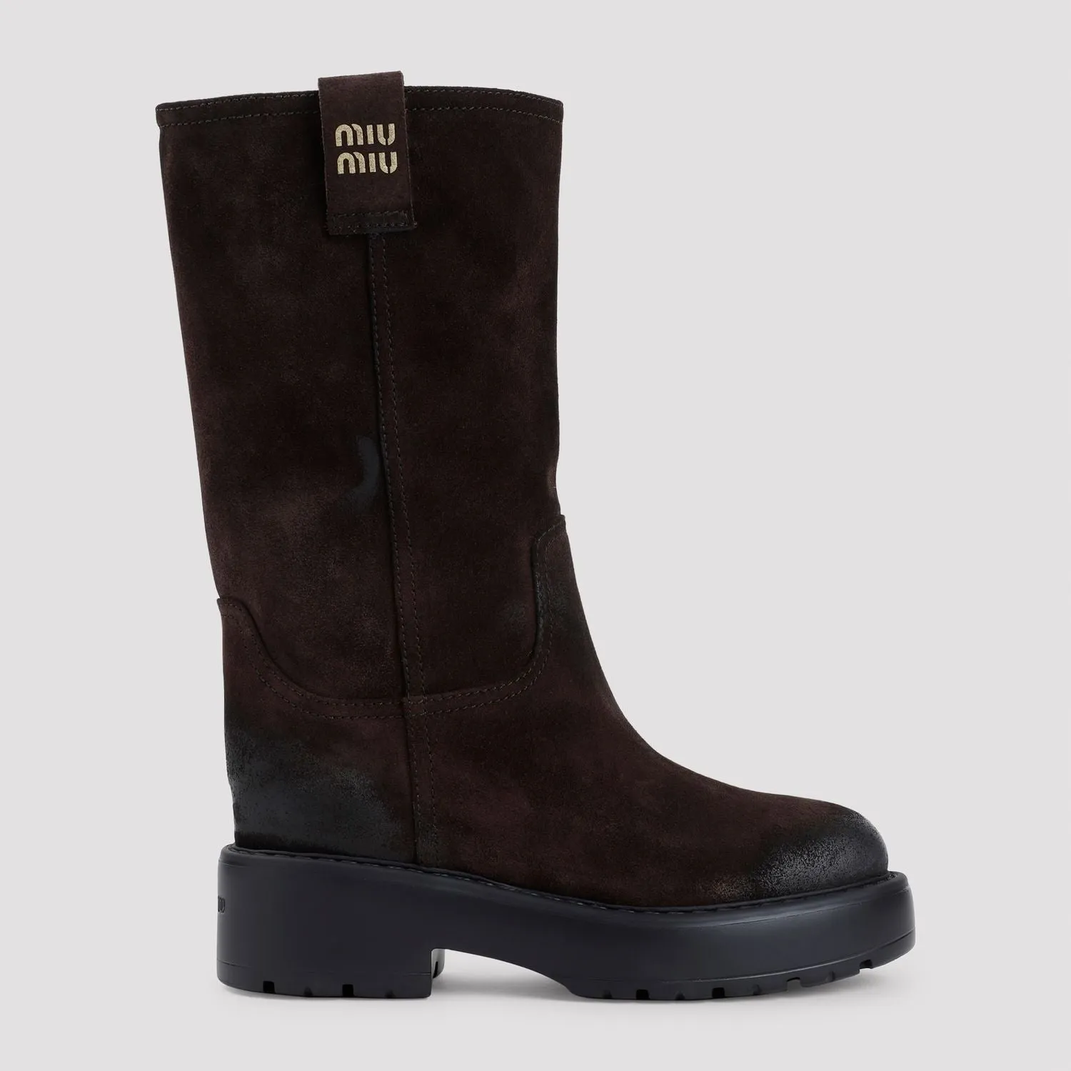 MIU MIU Chic Brown Leather Mini Boots with 3cm Heel