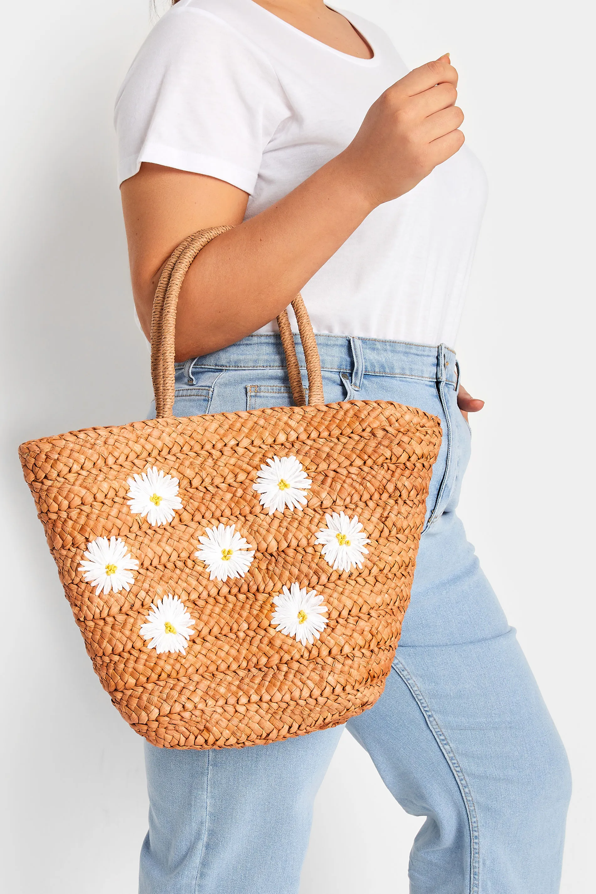 Natural Brown Daisy Straw Bag