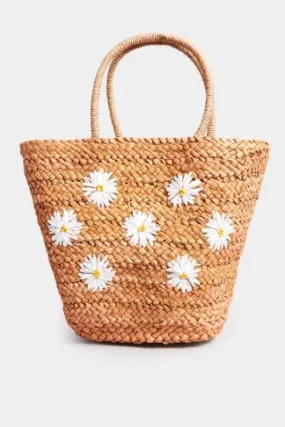 Natural Brown Daisy Straw Bag