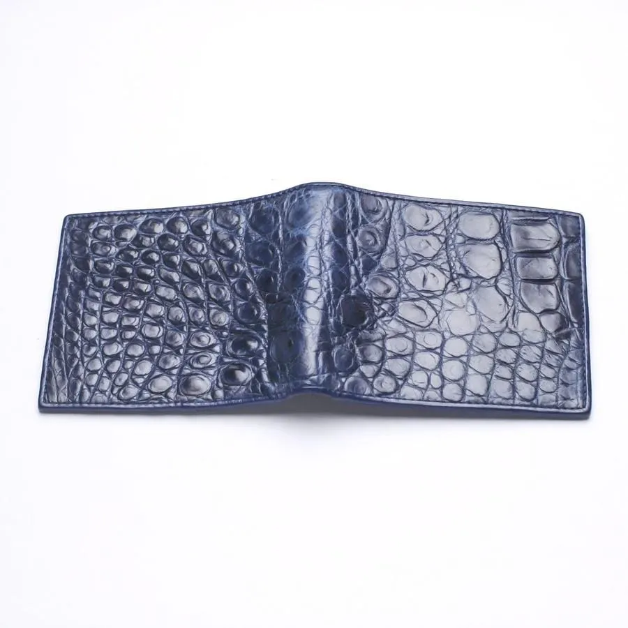 Navy Blue Crocodile Stomach Leather Wallets