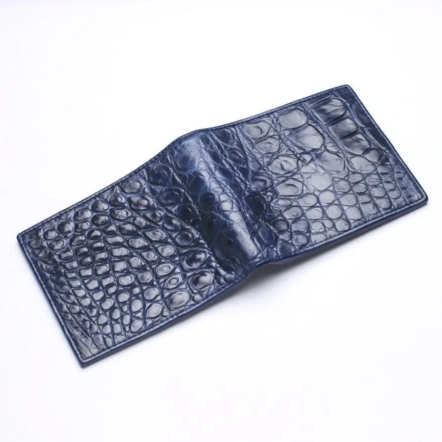 Navy Blue Crocodile Stomach Leather Wallets