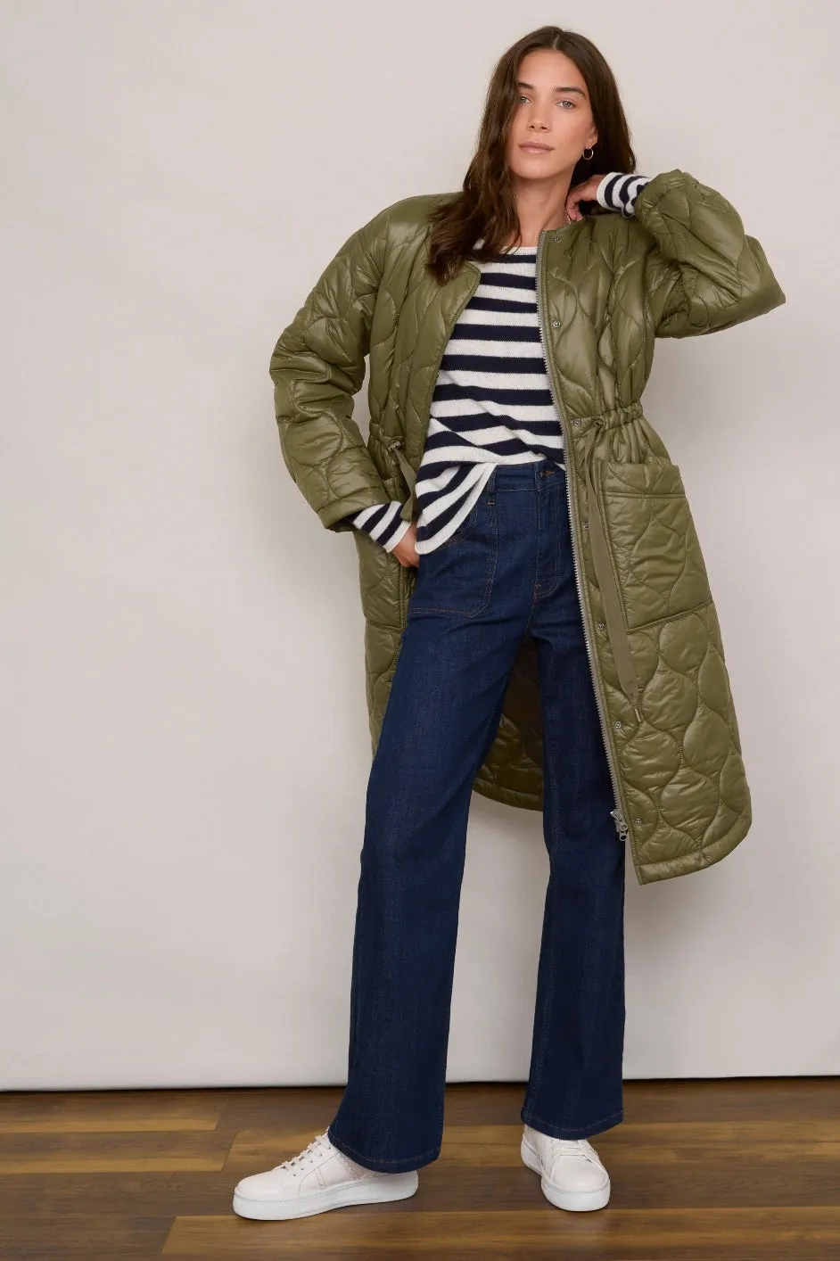 Netty Longline Quilted Coat - Khaki