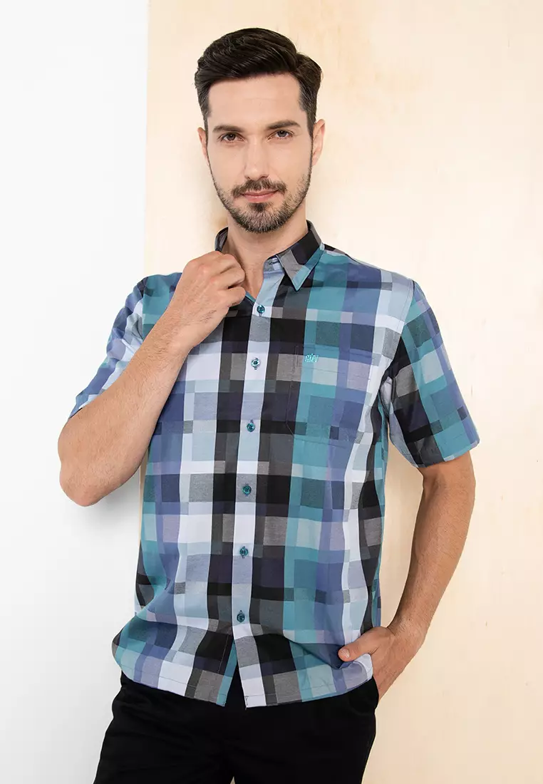 ORLANDO GMV Men's Short Sleeves Printed Checks Shirt - GM42102b221