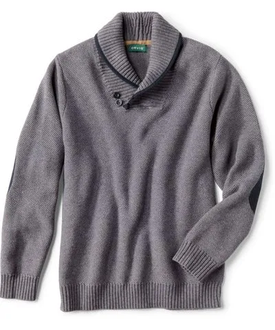 Orvis Men's Retro Shawl Collar Pullover Sweater Medium Heather Grey