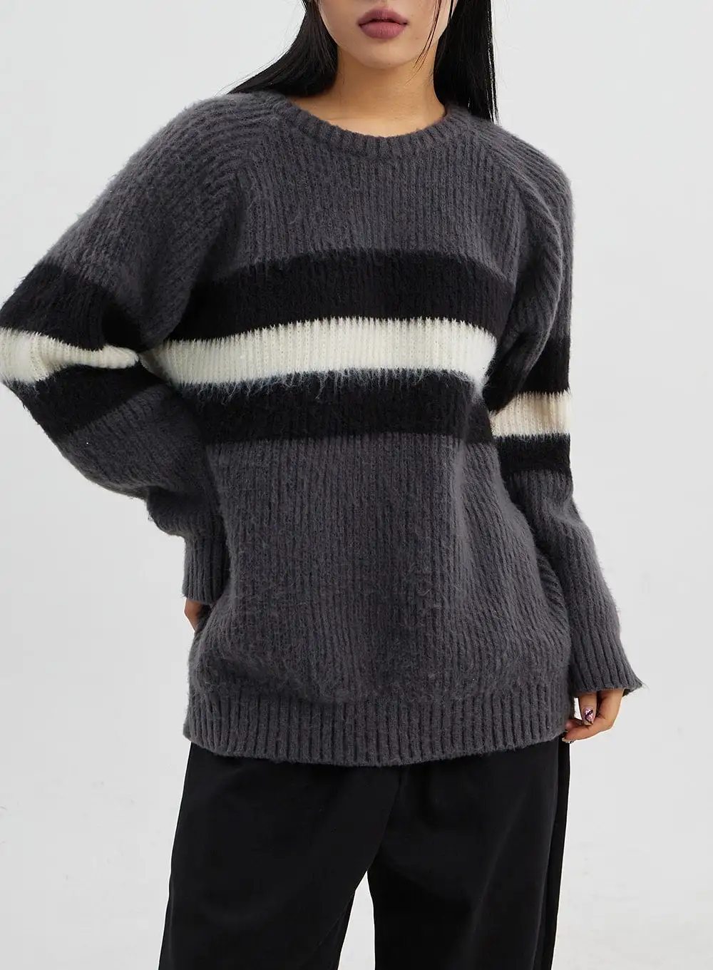 Oversized Crewneck Stripe Sweater CJ319