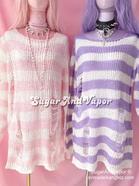 Pastel Goth Stripes Ripped Sweater Dress