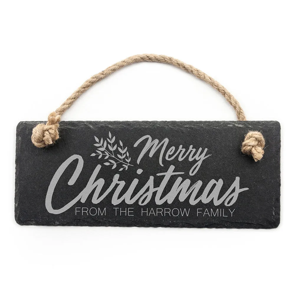 Personalised Merry Christmas Slate Hanging Sign