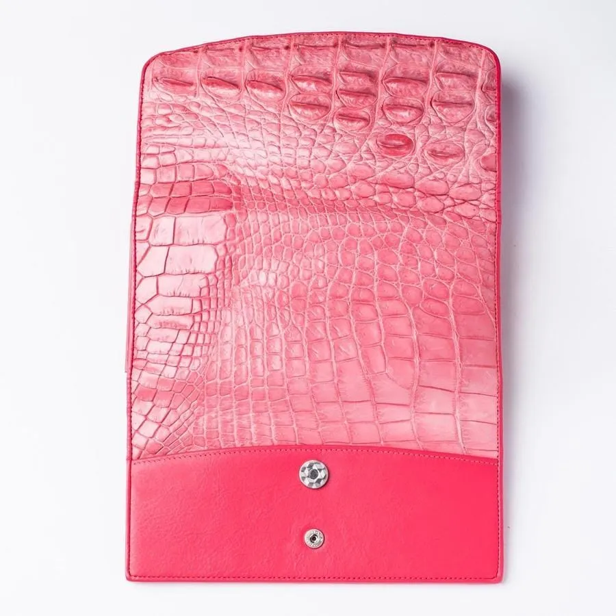 Pink Backbone Crocodile Skin Long Wallet