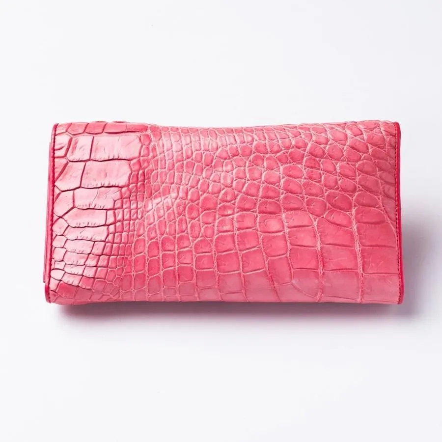 Pink Backbone Crocodile Skin Long Wallet