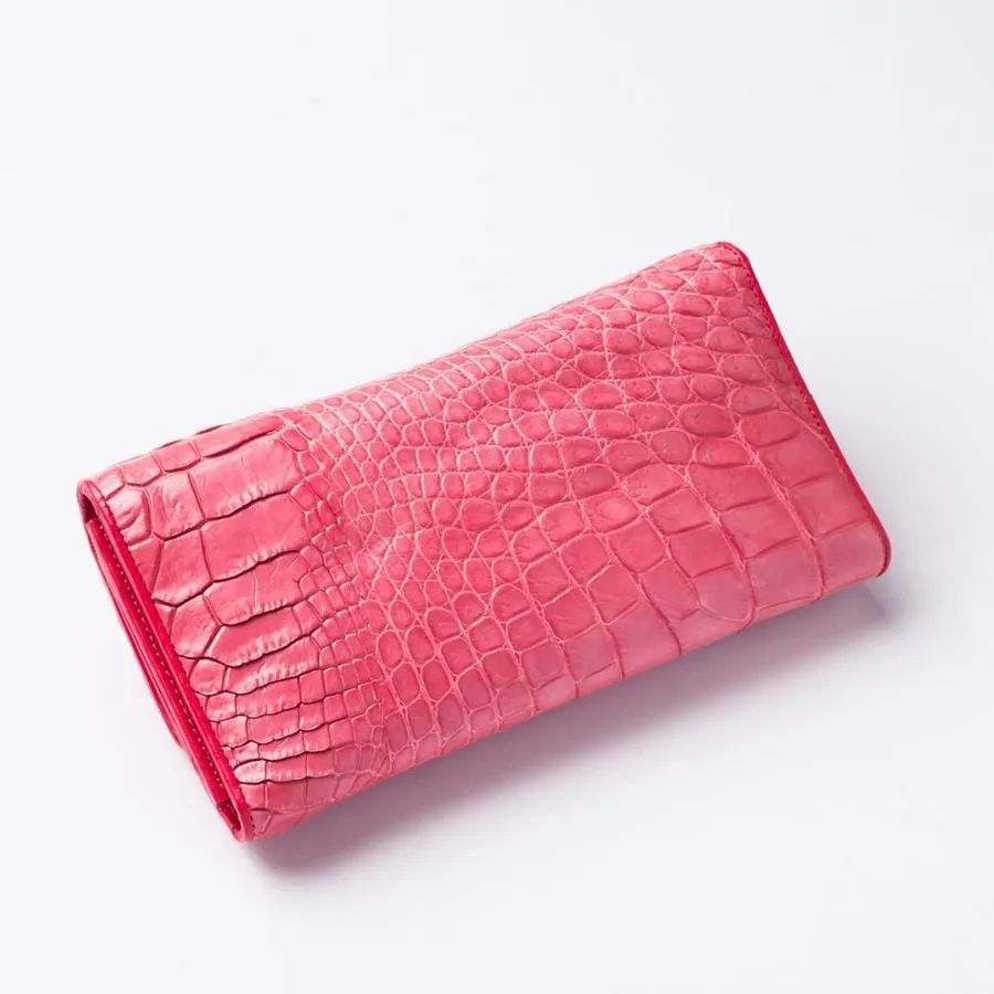 Pink Backbone Crocodile Skin Long Wallet