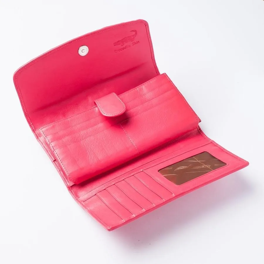 Pink Backbone Crocodile Skin Long Wallet