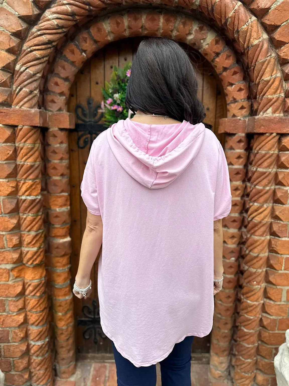 Pink Short Sleeve Hoodie Harriet