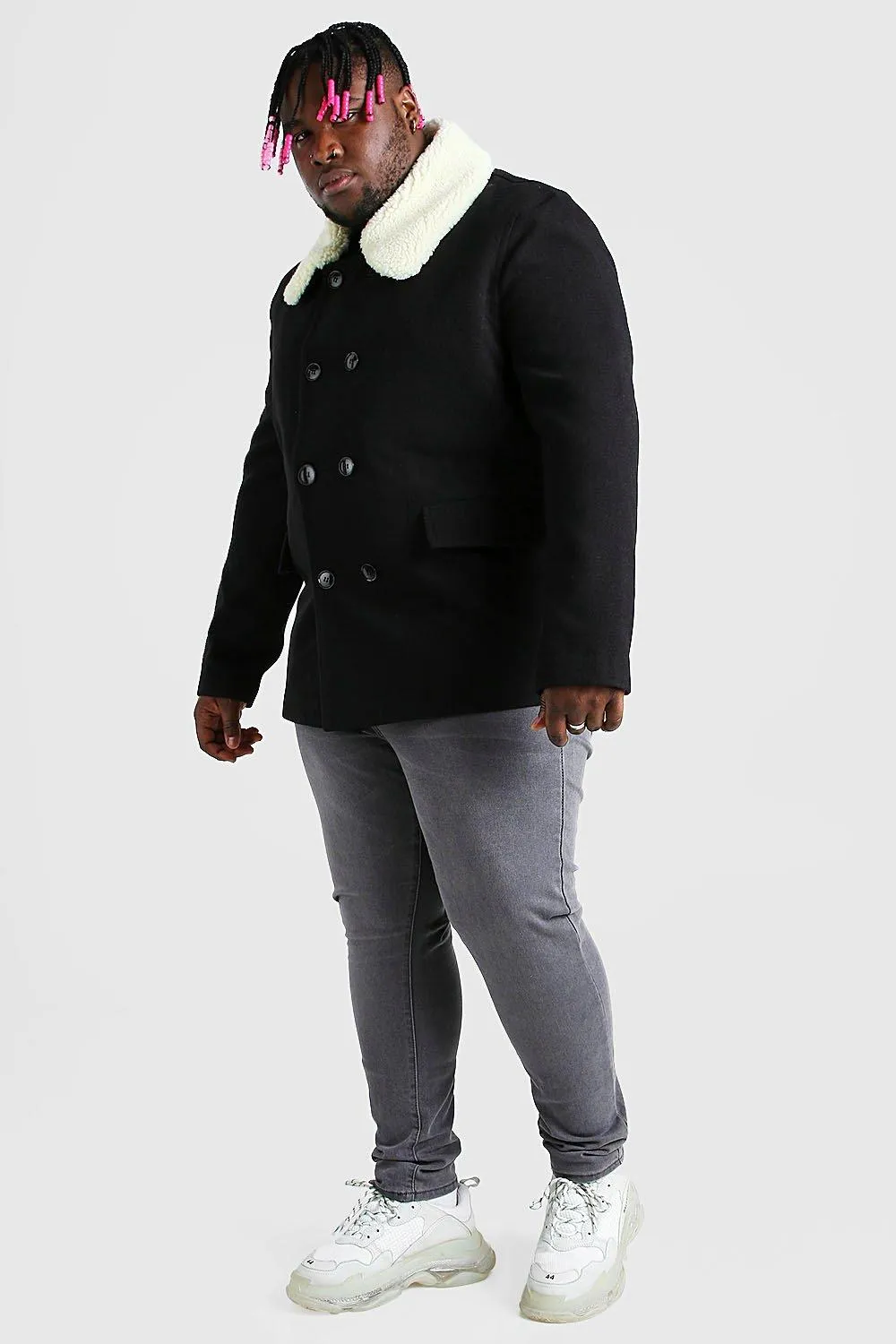 Plus Size Borg Collar Pea Coat