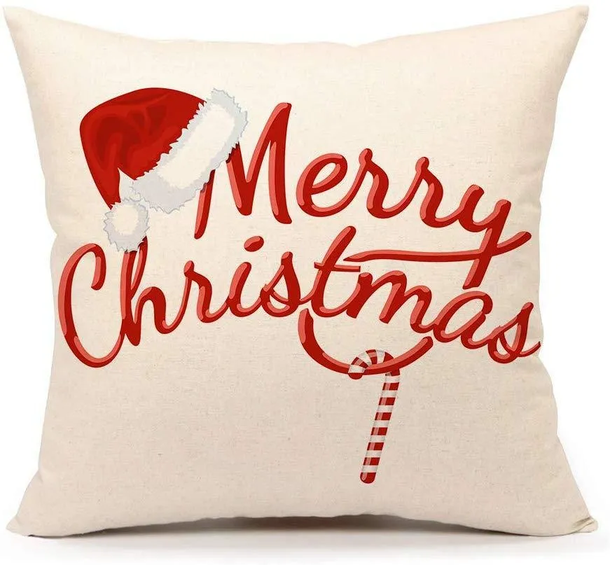 Pretty Red Merry Christmas Pillow Cover Decorative Throw Cushion Case Home