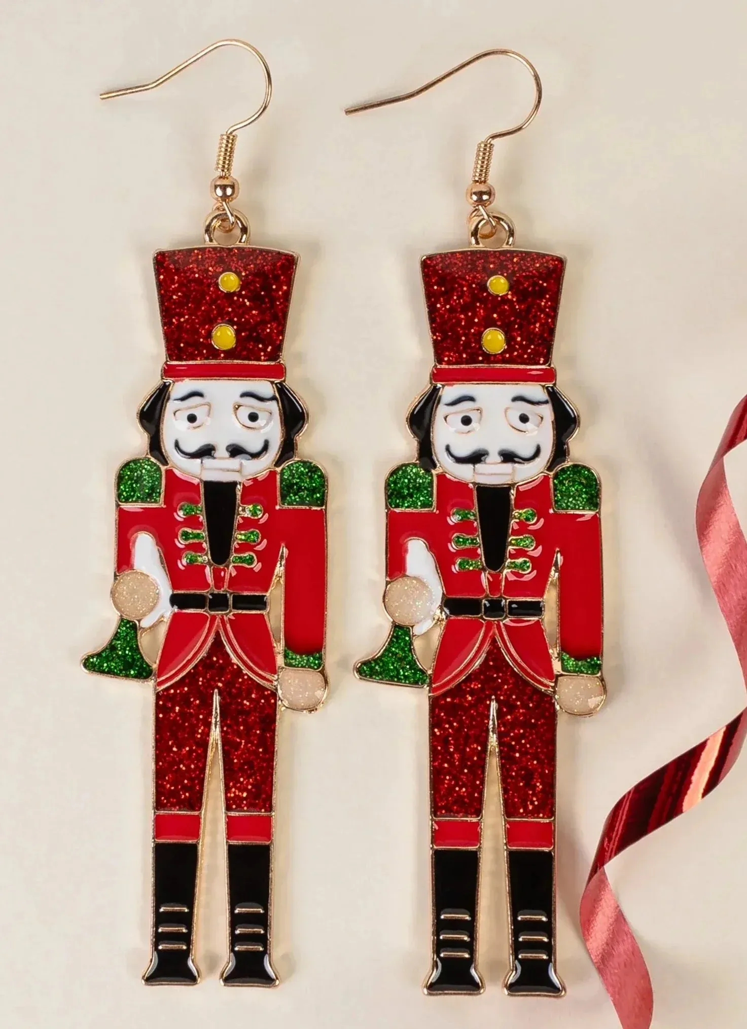 *Red Glitter Nutcracker earrings*