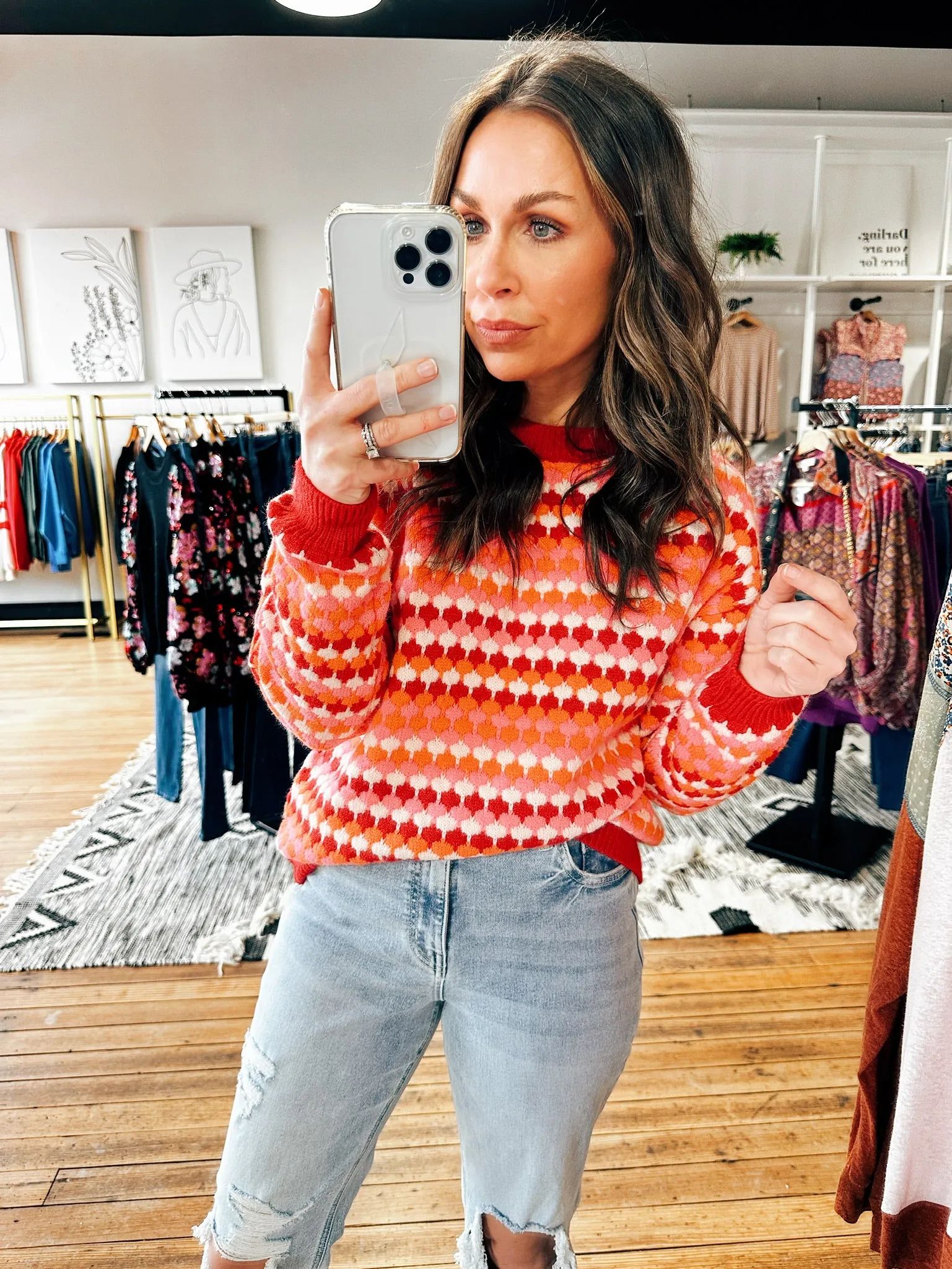 Red Multi Color Dot Sweater