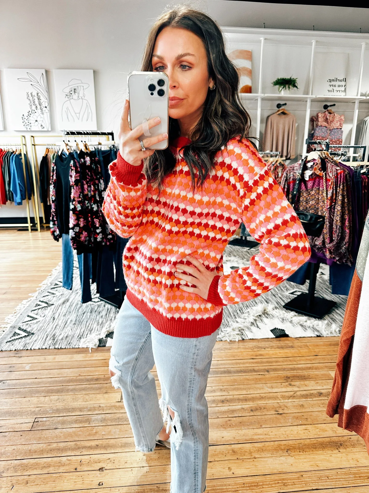 Red Multi Color Dot Sweater