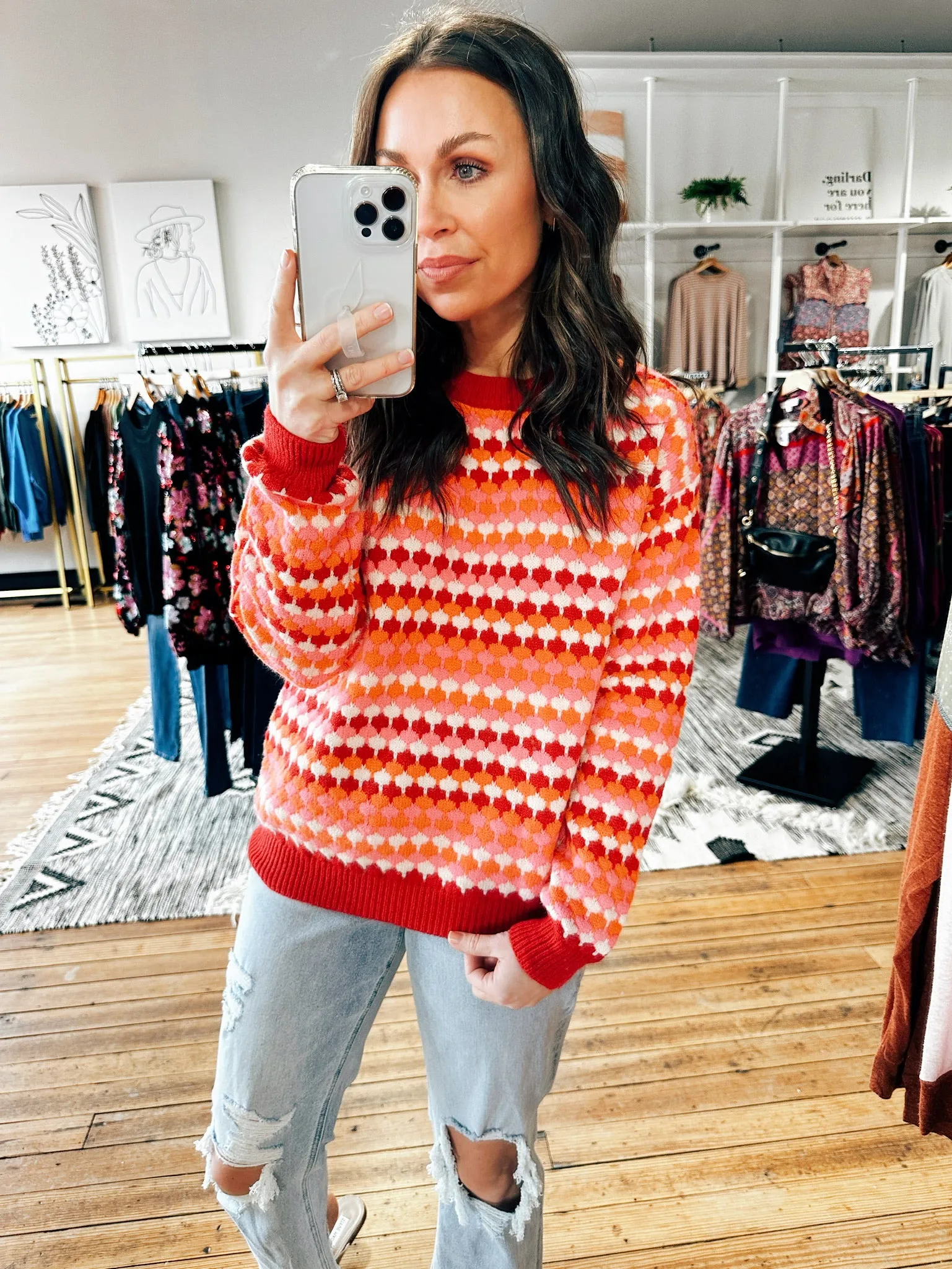 Red Multi Color Dot Sweater