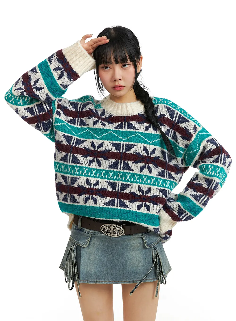 Round Neckline Oversized Knitted Long Sleeve Sweater CJ412