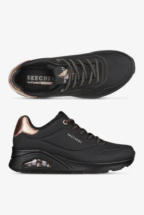 Skechers Street Women's UNO - SHIMMER AWAY Black/Rose Gold Athletic Lace Up Nursing Shoes