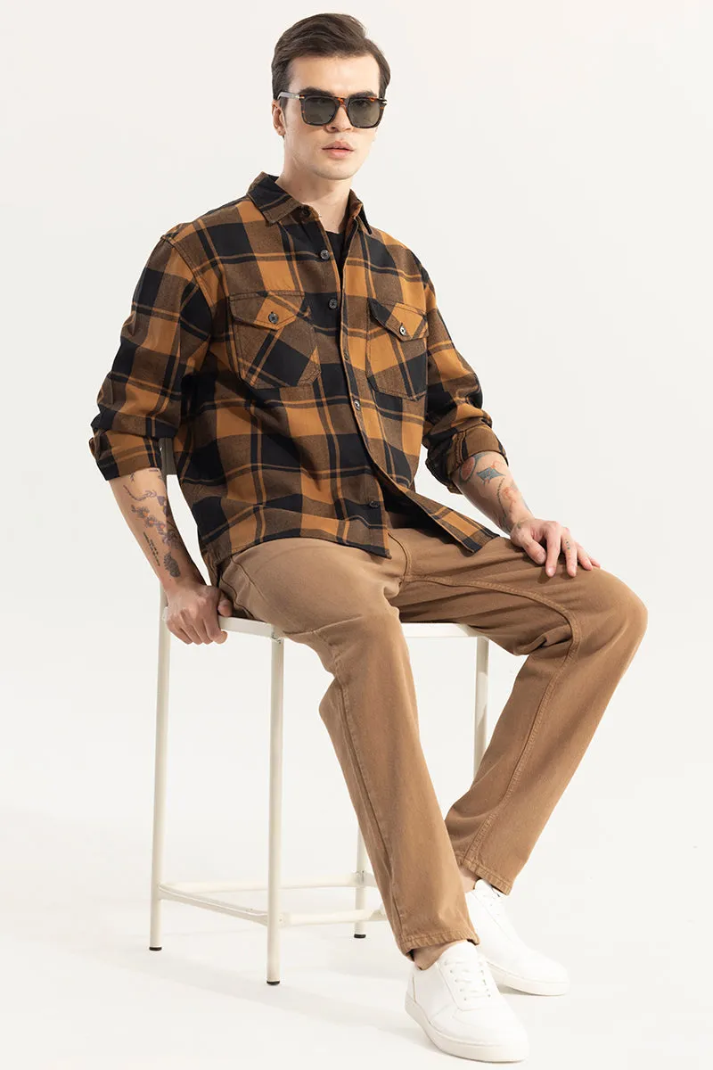 Square Grid Copper Brown Checks Shirt