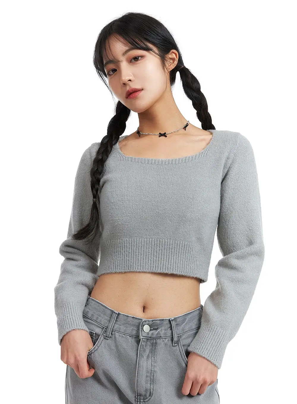 Square Neck Crop Sweater OJ426