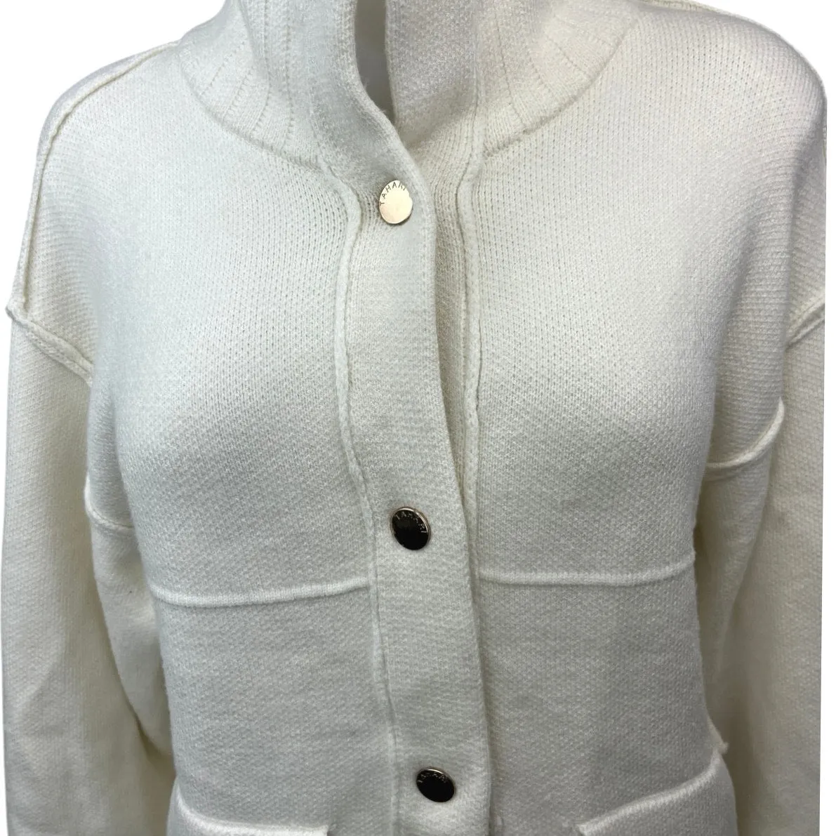 Tahari Women's White Button Down Pocket Cozy Cardigan Sweater Top Size M