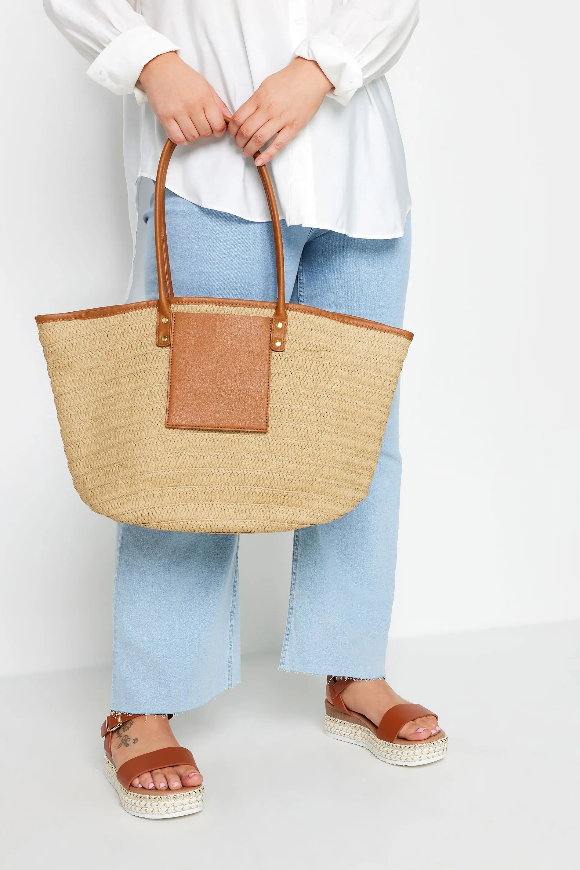 Tan Brown Straw Beach Bag