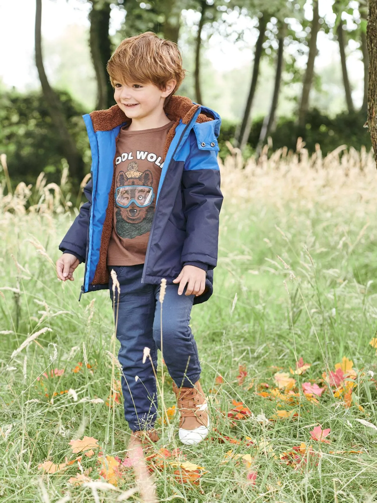 Technical Parka with Hood for Boys - brown medium solid with design