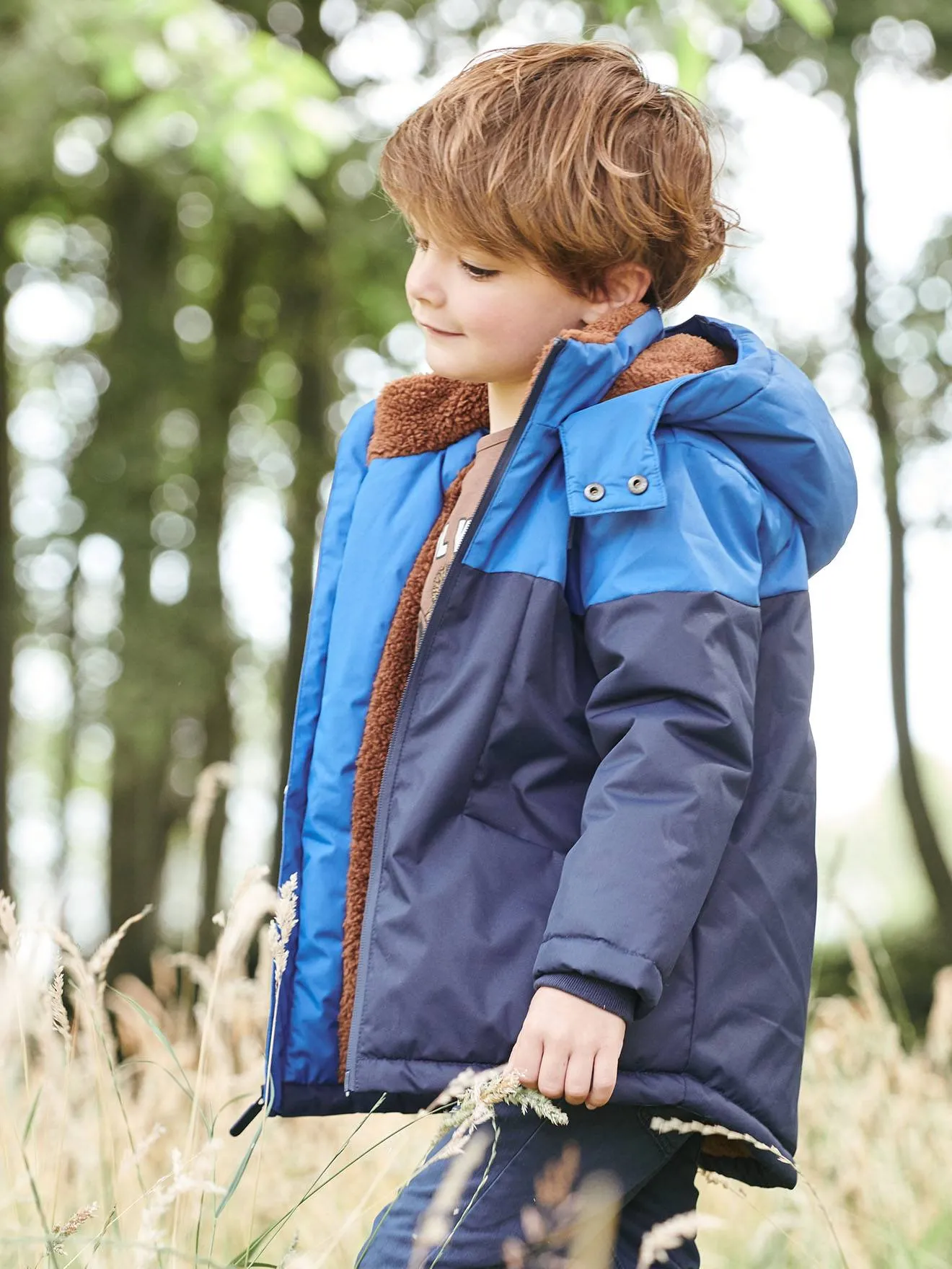 Technical Parka with Hood for Boys - brown medium solid with design