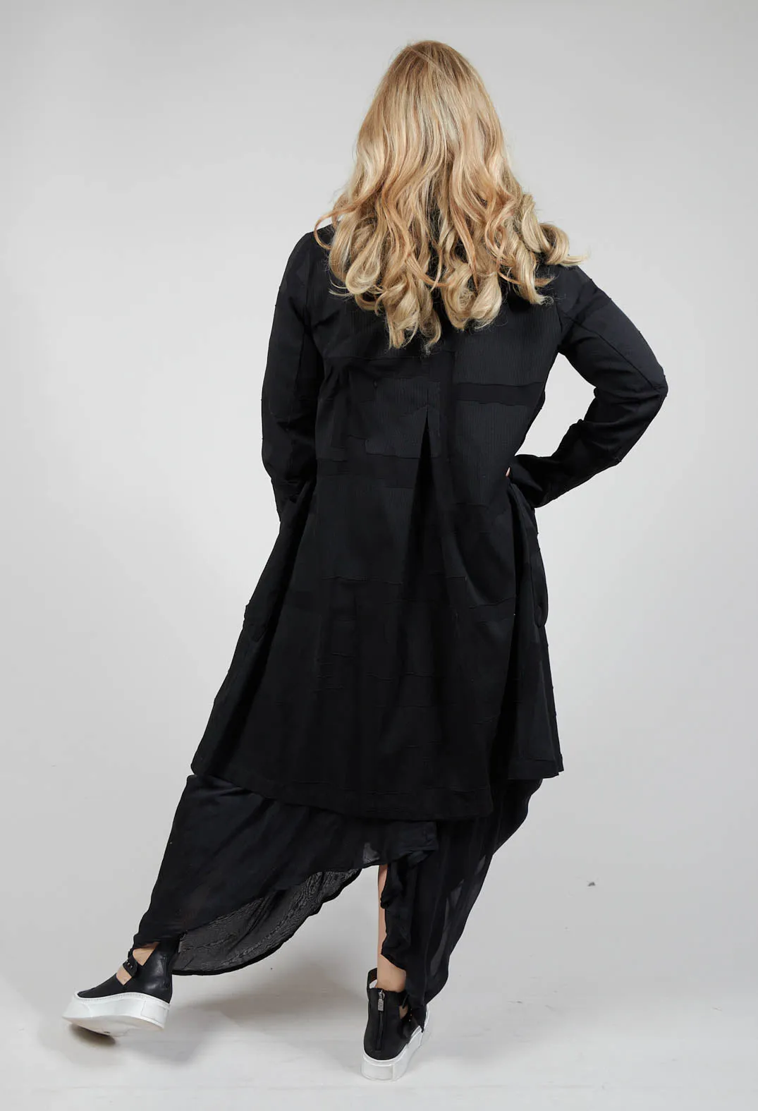 Textured Button Up Coat in Black