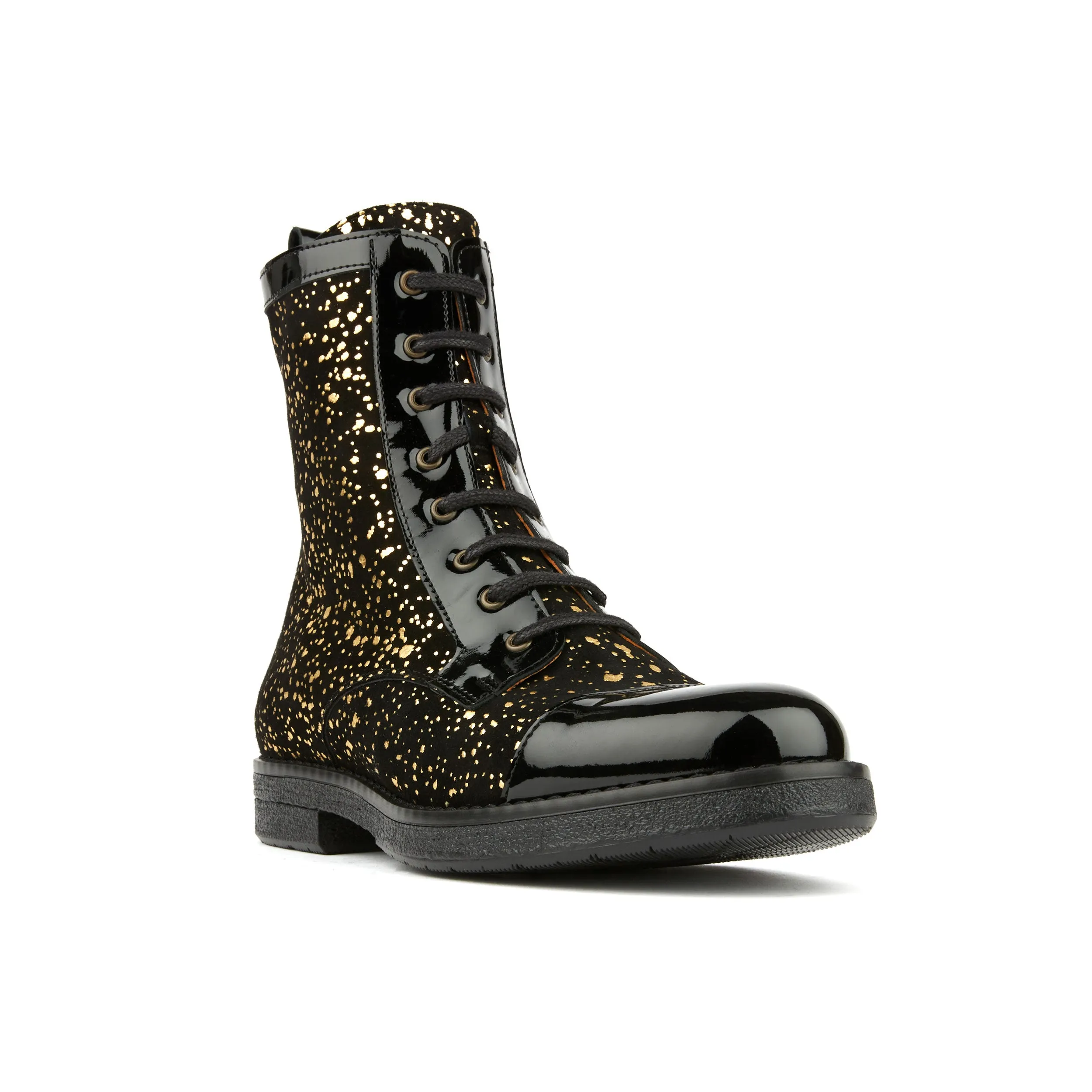 TRAVELLER BLACK GOLD - Women's leather higher ankle boot in gold and black