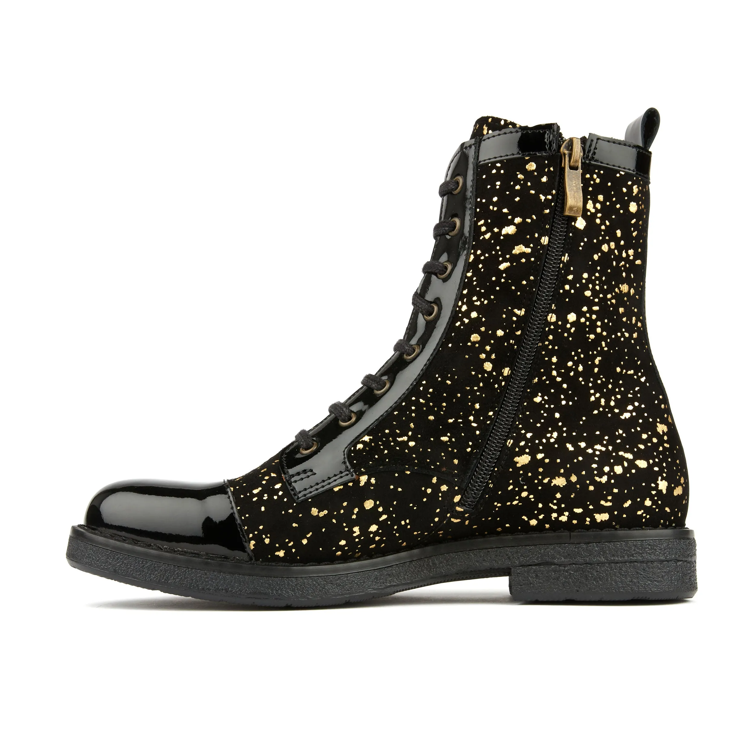 TRAVELLER BLACK GOLD - Women's leather higher ankle boot in gold and black