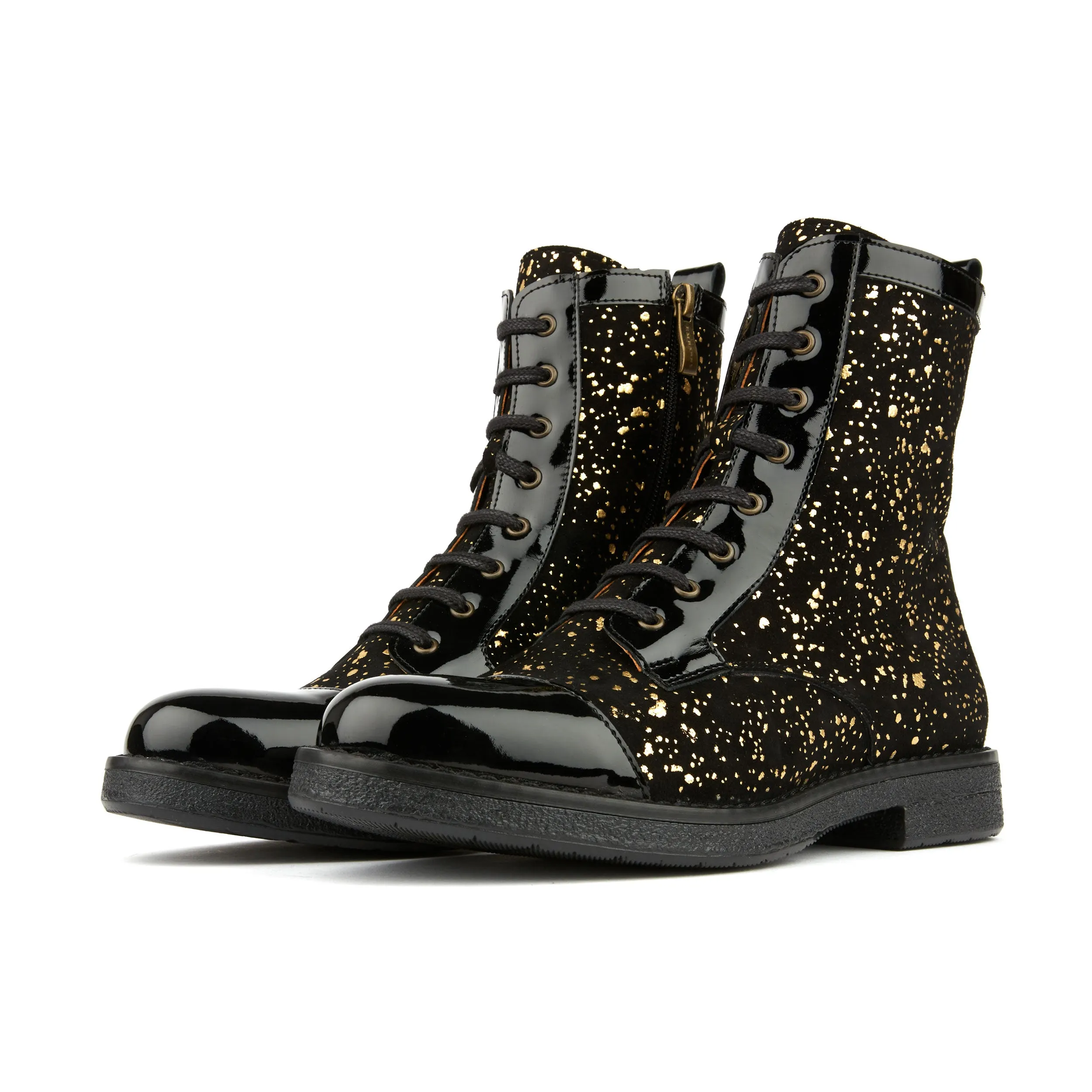 TRAVELLER BLACK GOLD - Women's leather higher ankle boot in gold and black