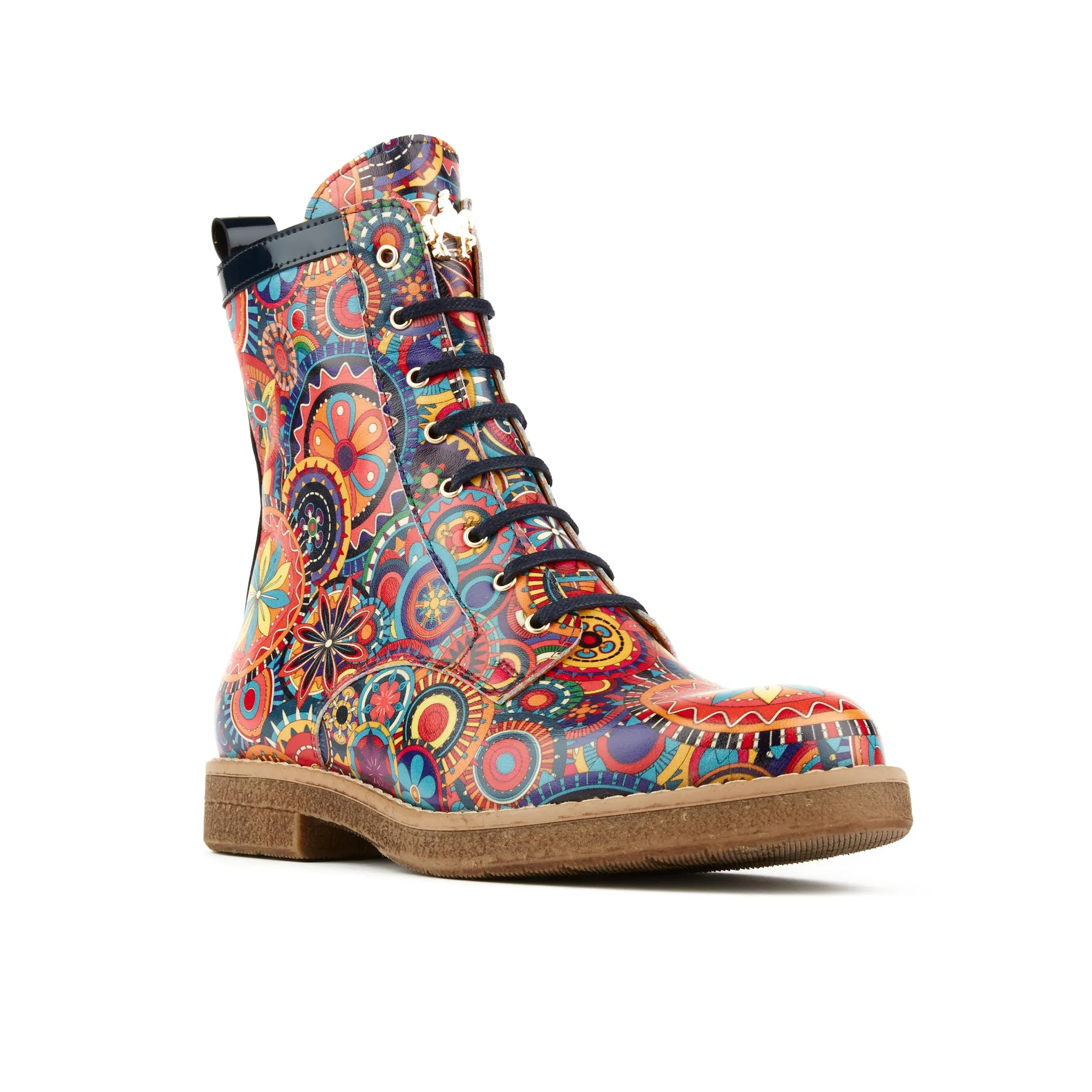 TRAVELLER SIGNATURE - Women's higher ankle leather boot in multicolour pattern