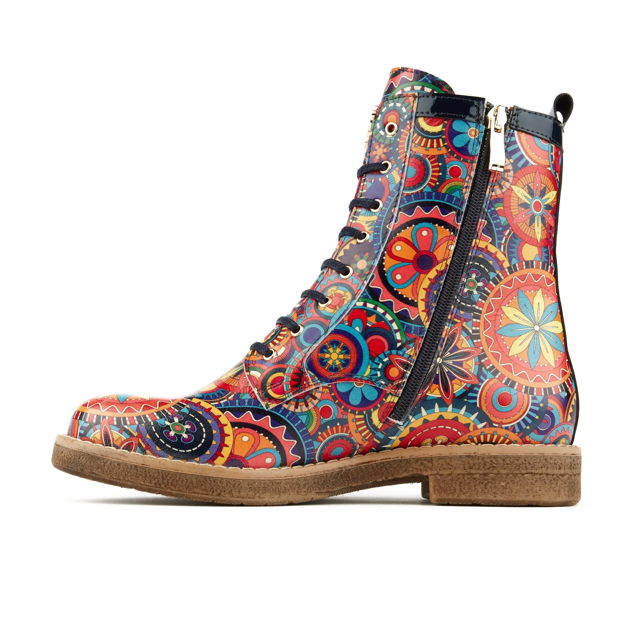 TRAVELLER SIGNATURE - Women's higher ankle leather boot in multicolour pattern