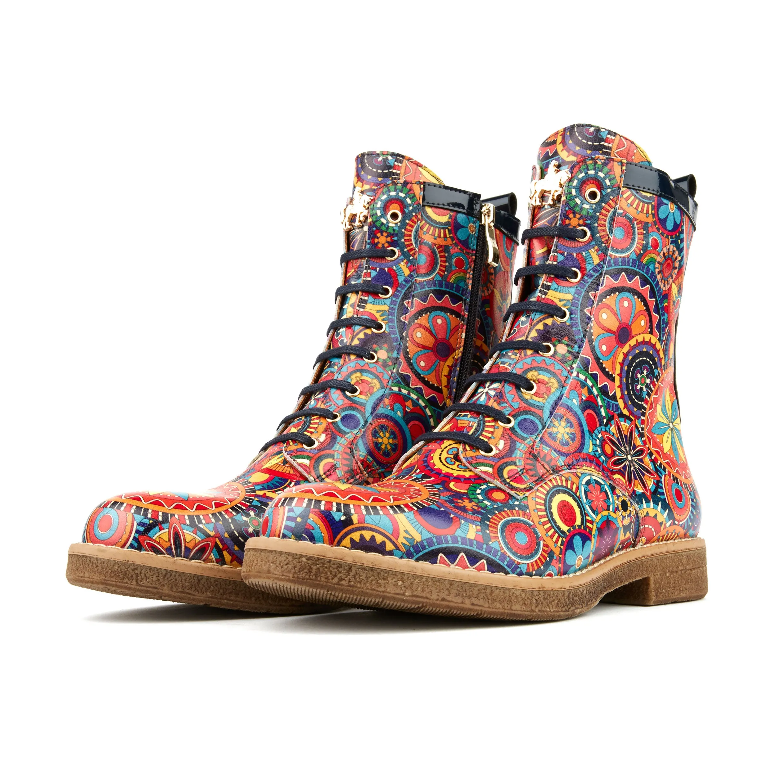 TRAVELLER SIGNATURE - Women's higher ankle leather boot in multicolour pattern