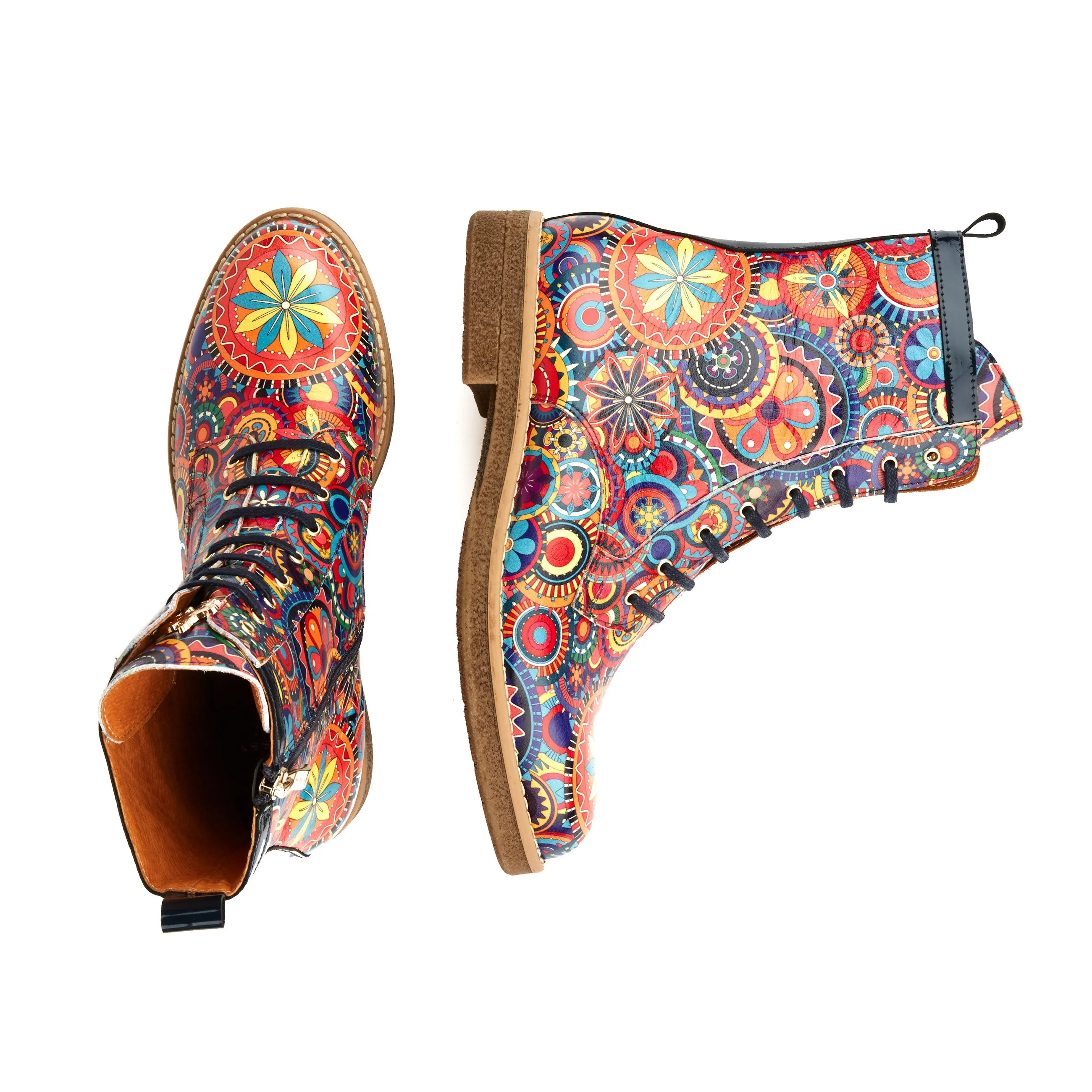 TRAVELLER SIGNATURE - Women's higher ankle leather boot in multicolour pattern