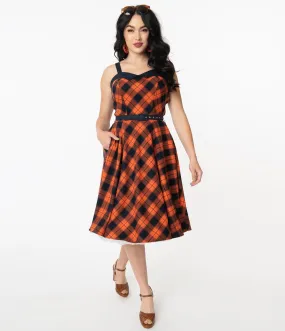 Unique Vintage Orange & Dark Navy Plaid Rachel Swing Dress (M, L and XL ONLY)