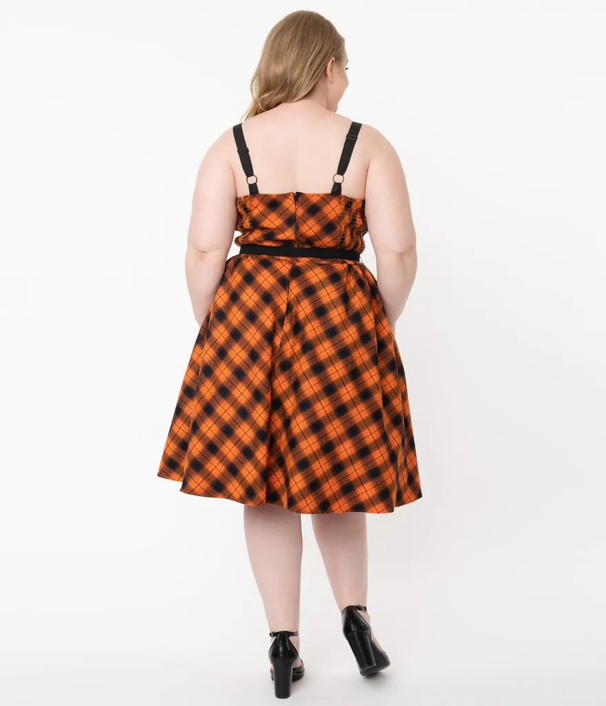 Unique Vintage Orange & Dark Navy Plaid Rachel Swing Dress (M, L and XL ONLY)