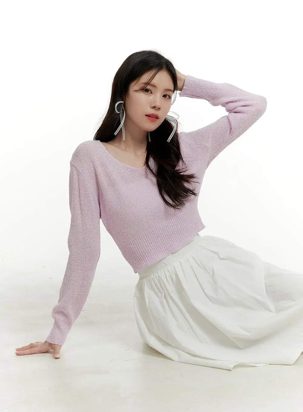 V-Neck Sheer Crop Sweater OA405