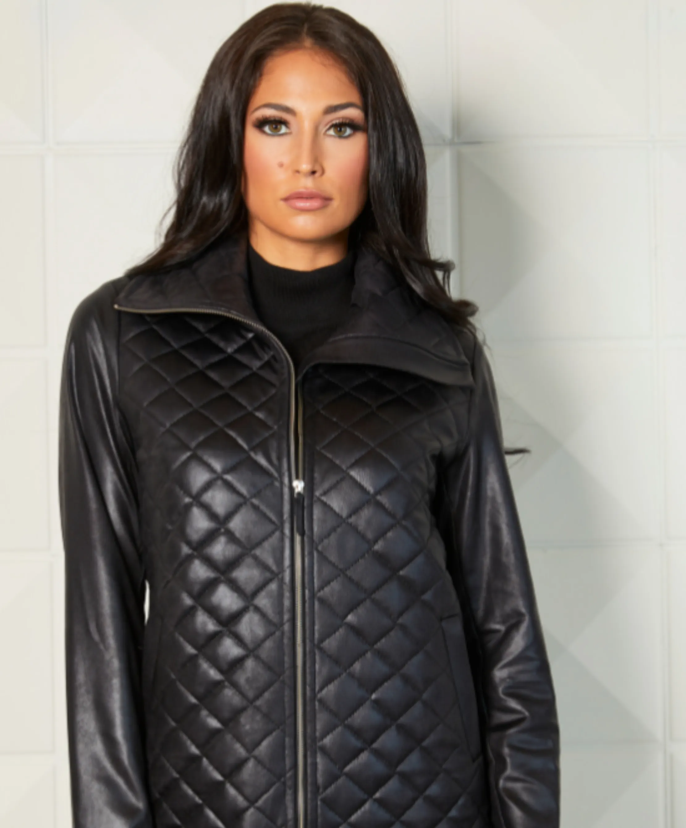 Vegan Leather Quilted Zip Jacket