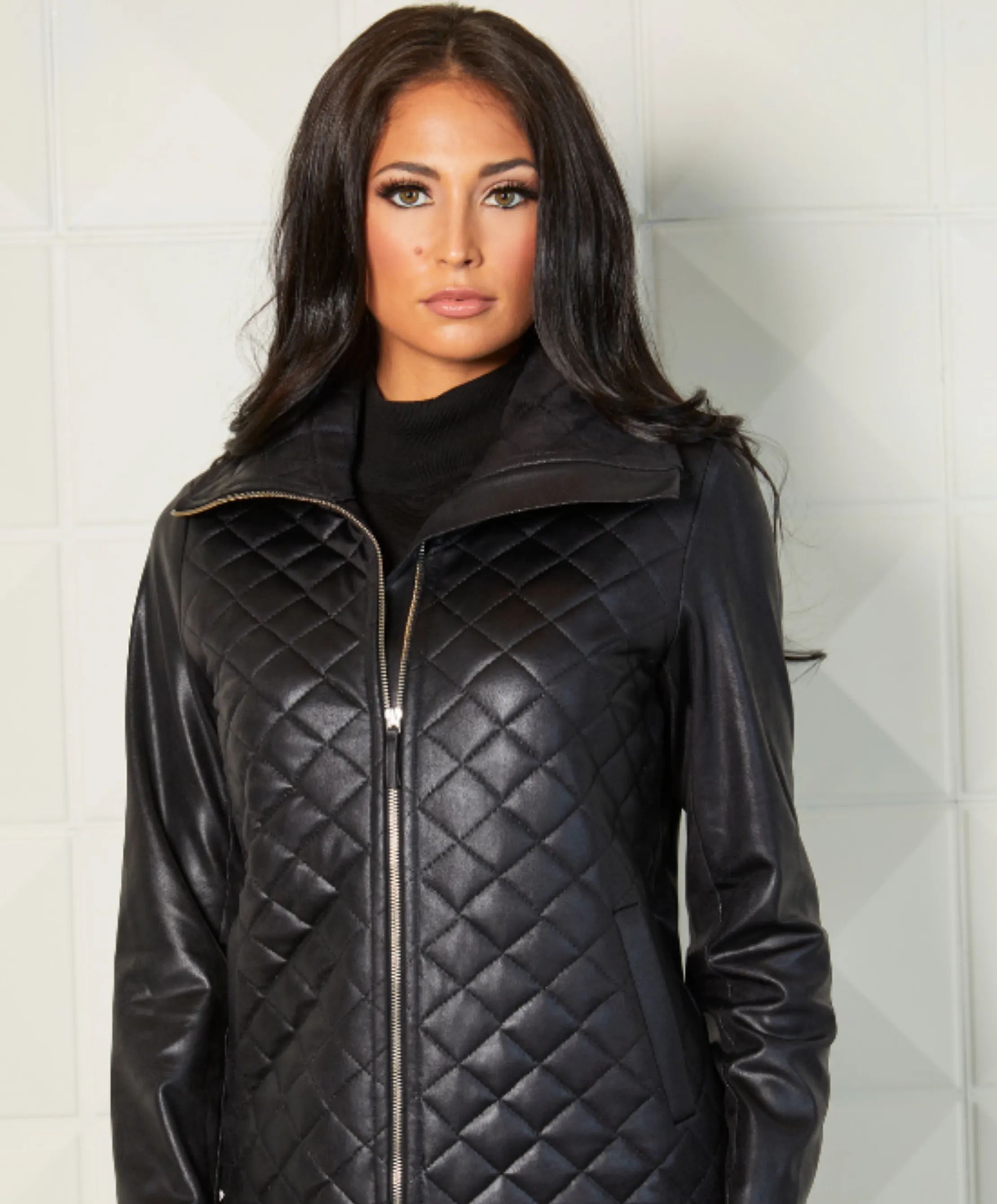 Vegan Leather Quilted Zip Jacket