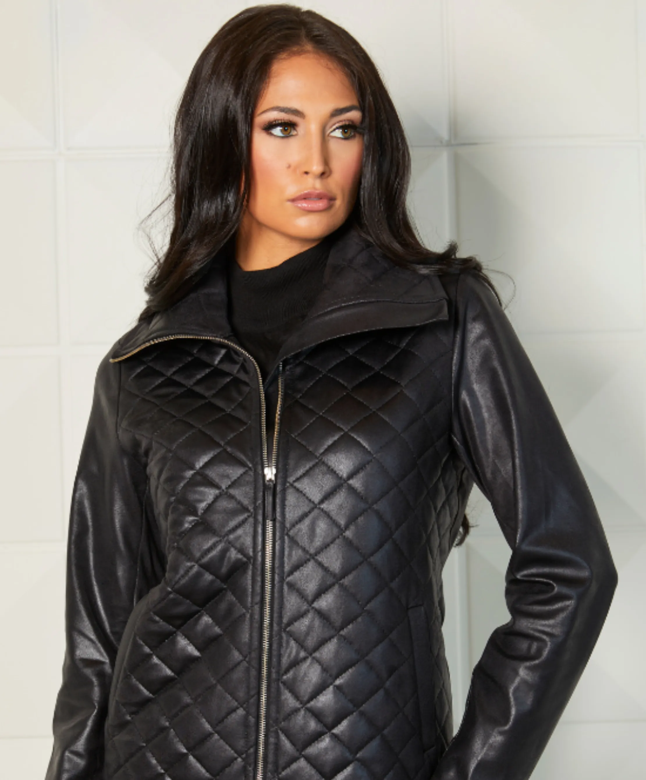 Vegan Leather Quilted Zip Jacket