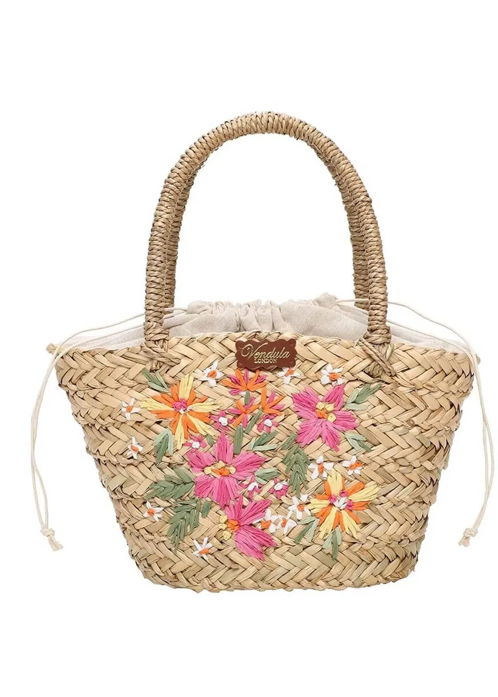 Vendula London Paradise Palms Small Floral Basket Bag Brown