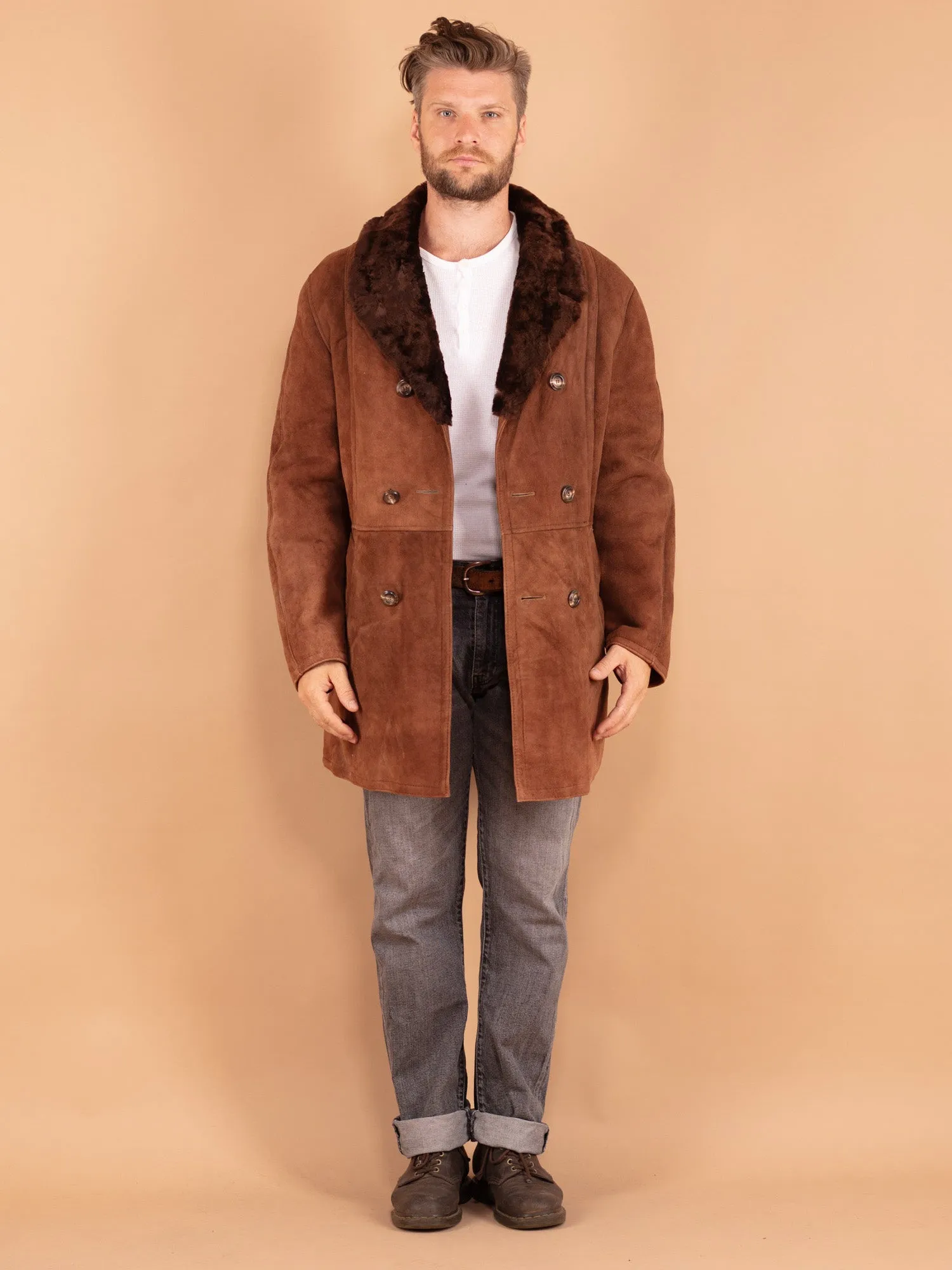 Vintage 70's Men Sheepskin Coat in Brown