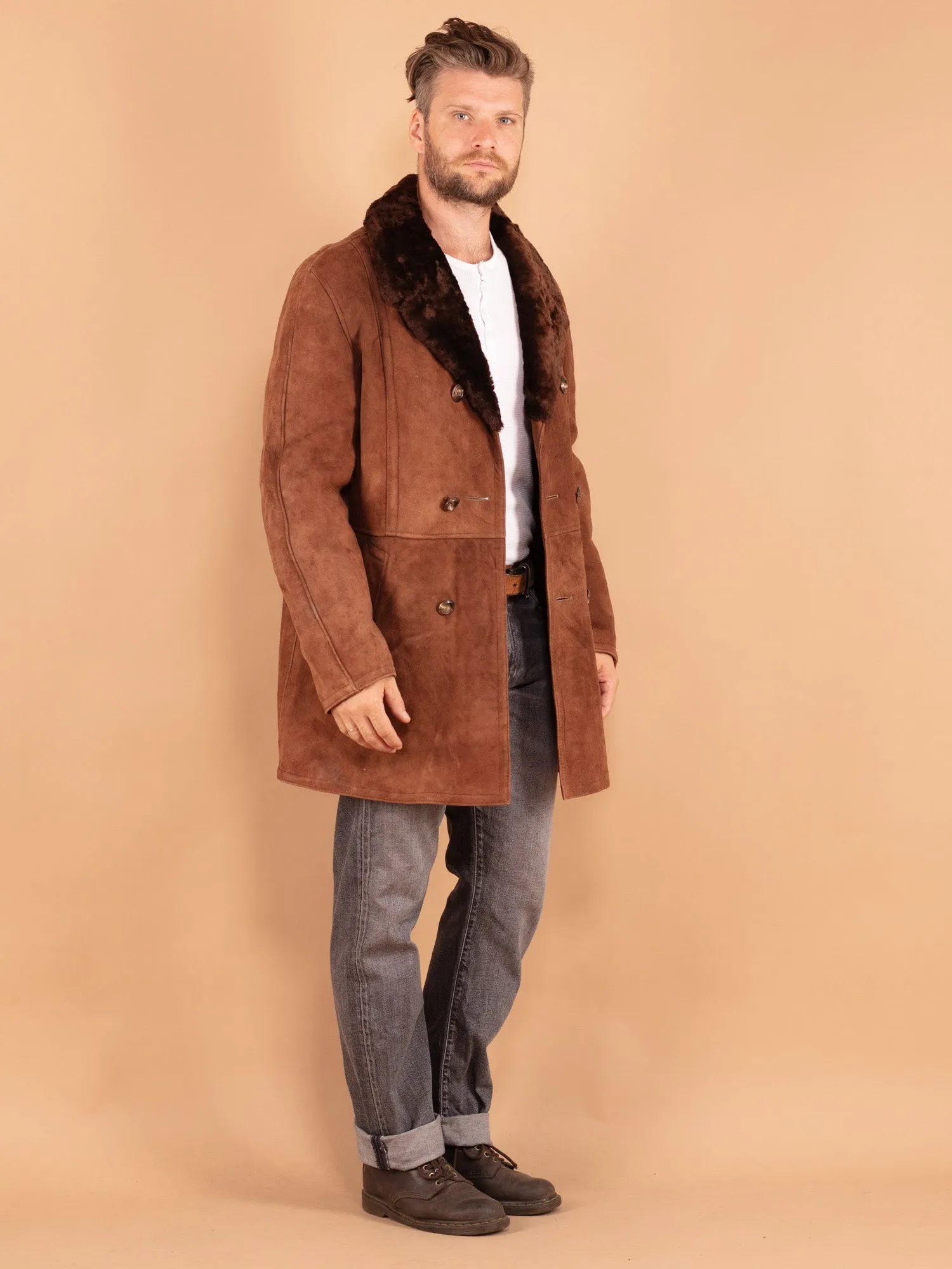 Vintage 70's Men Sheepskin Coat in Brown