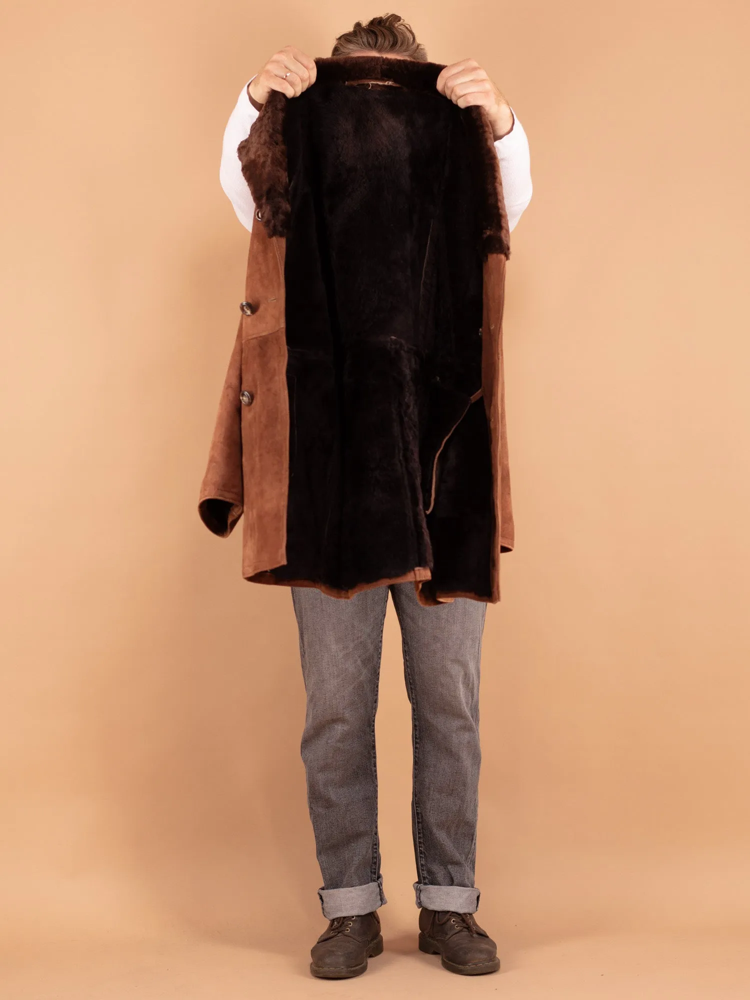 Vintage 70's Men Sheepskin Coat in Brown